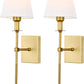 Slim Wall Sconces Set of 2 White Fabric Shade Wall Sconce Hardwired Indoor Wall Light Column Stand Bedroom Wall Lamp Bathroom Vanity Light Fixture, Antique Brass