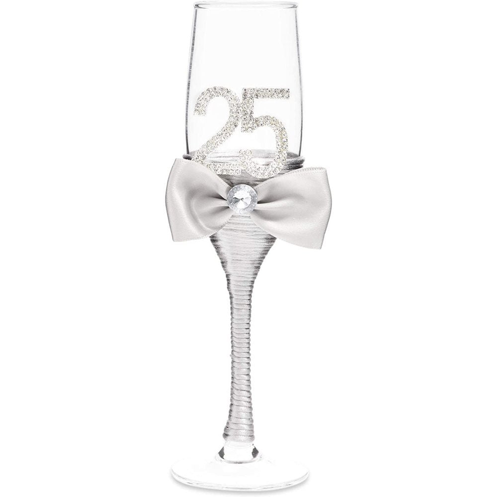 Set of 2 25Th Wedding Anniversary Champagne Flutes Glasses for Mr and Mrs Toasting Party Celebration Gift