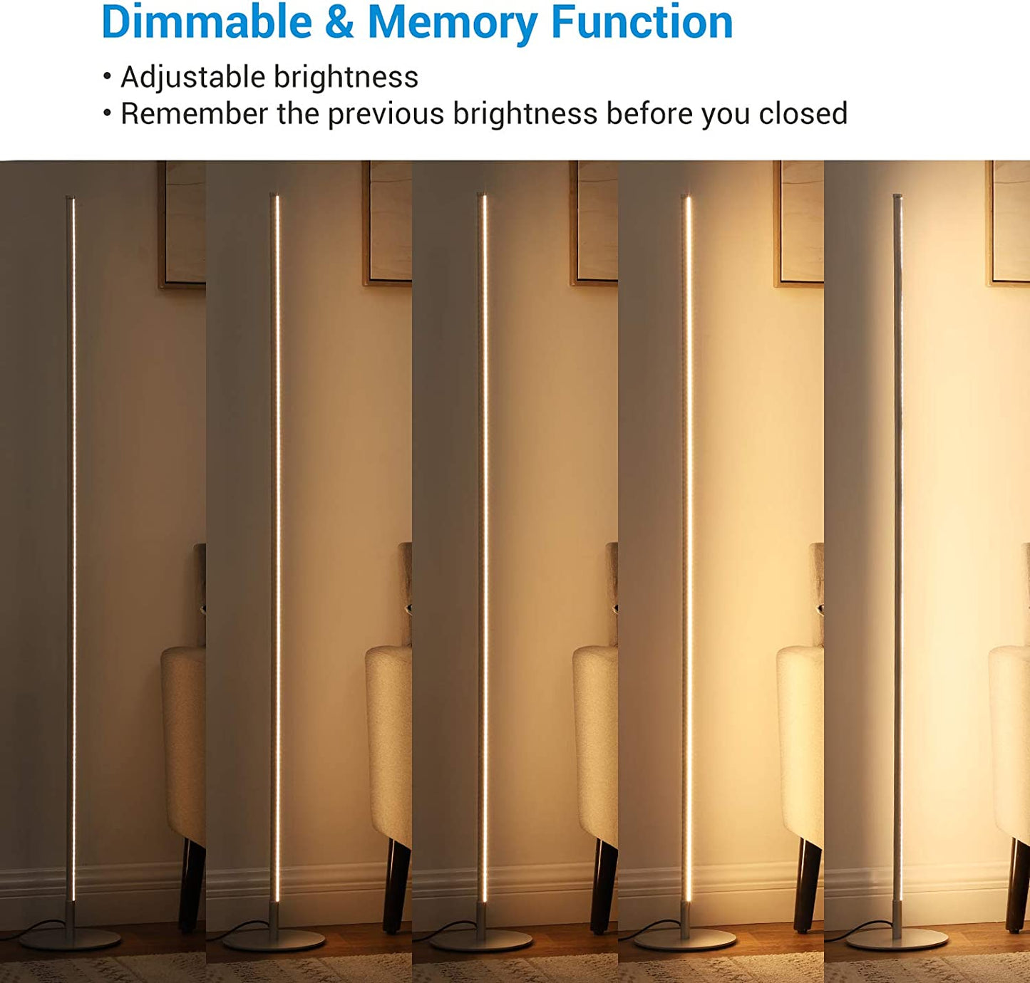 Modern Floor Lamp,Led Corner Lights with Dimmable,Standing Floor Lamp for Living Room,Bedroom,Office,Natural Light 3000K