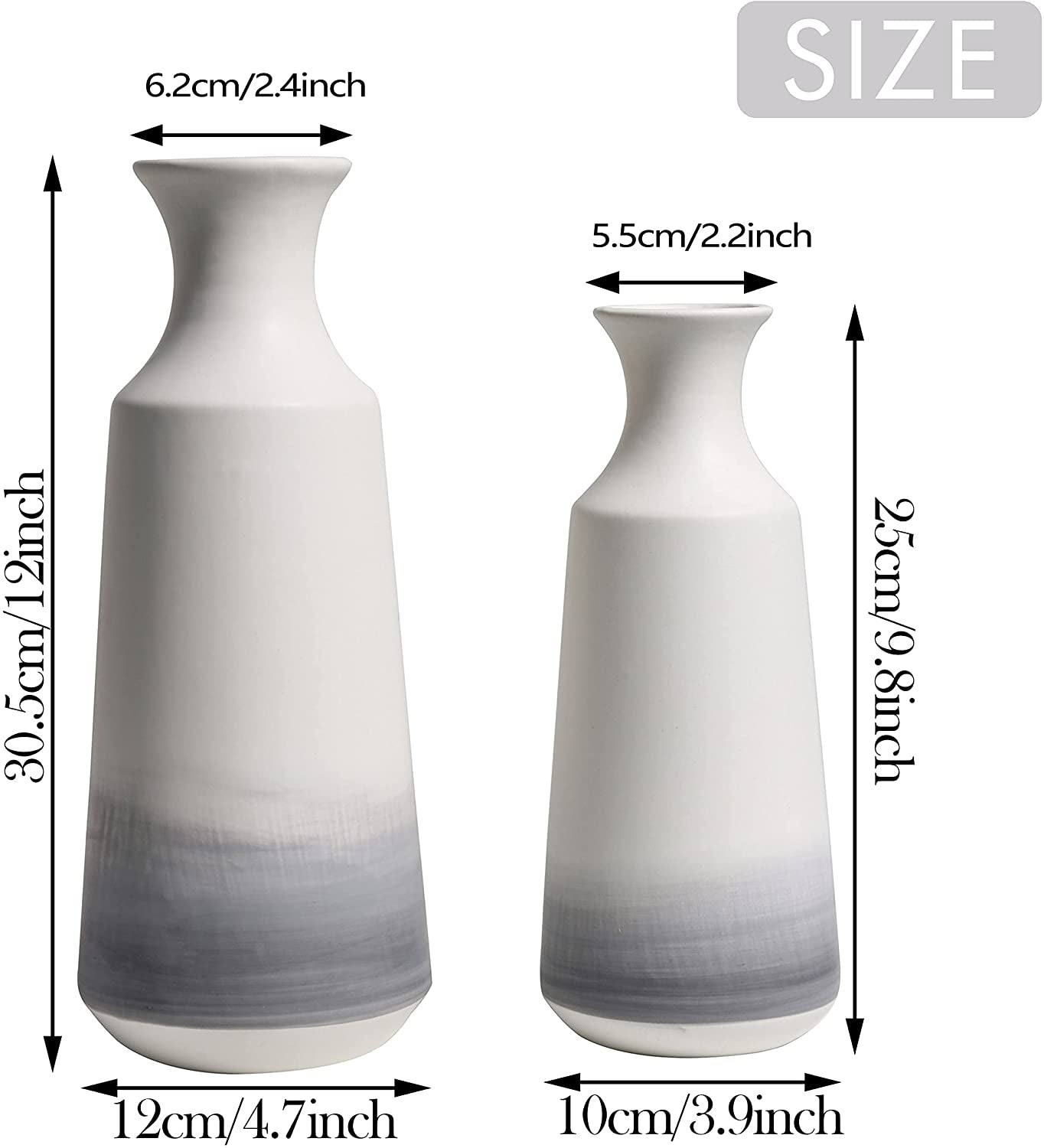 Modern Ceramic Flower Vase, Grey and White Decorative Vase for Pampas Grass, Set of 2 Terracotta Vases for Home Decor, Modern Farmhouse Decor, Living Room, Shelf Decor-12