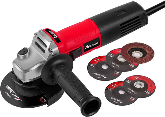 Angle Grinder, 7.5-Amp 4-1/2 Inch Electric Grinder Power Tools with Grinding Wheels, Cutting Wheels, Flap Disc and Auxiliary Handle for Cutting, Grinding, Polishing and Rust Removal - Red