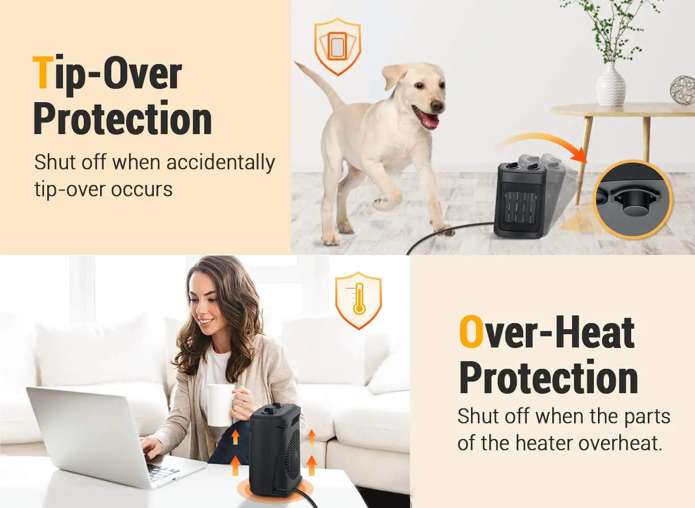 Space Heater, 1500W Electric Heaters Indoor Portable with Thermostat , PTC Fast Heating Ceramic Room Small Heater with Heating and Fan Modes for Bedroom, Office and Indoor Use