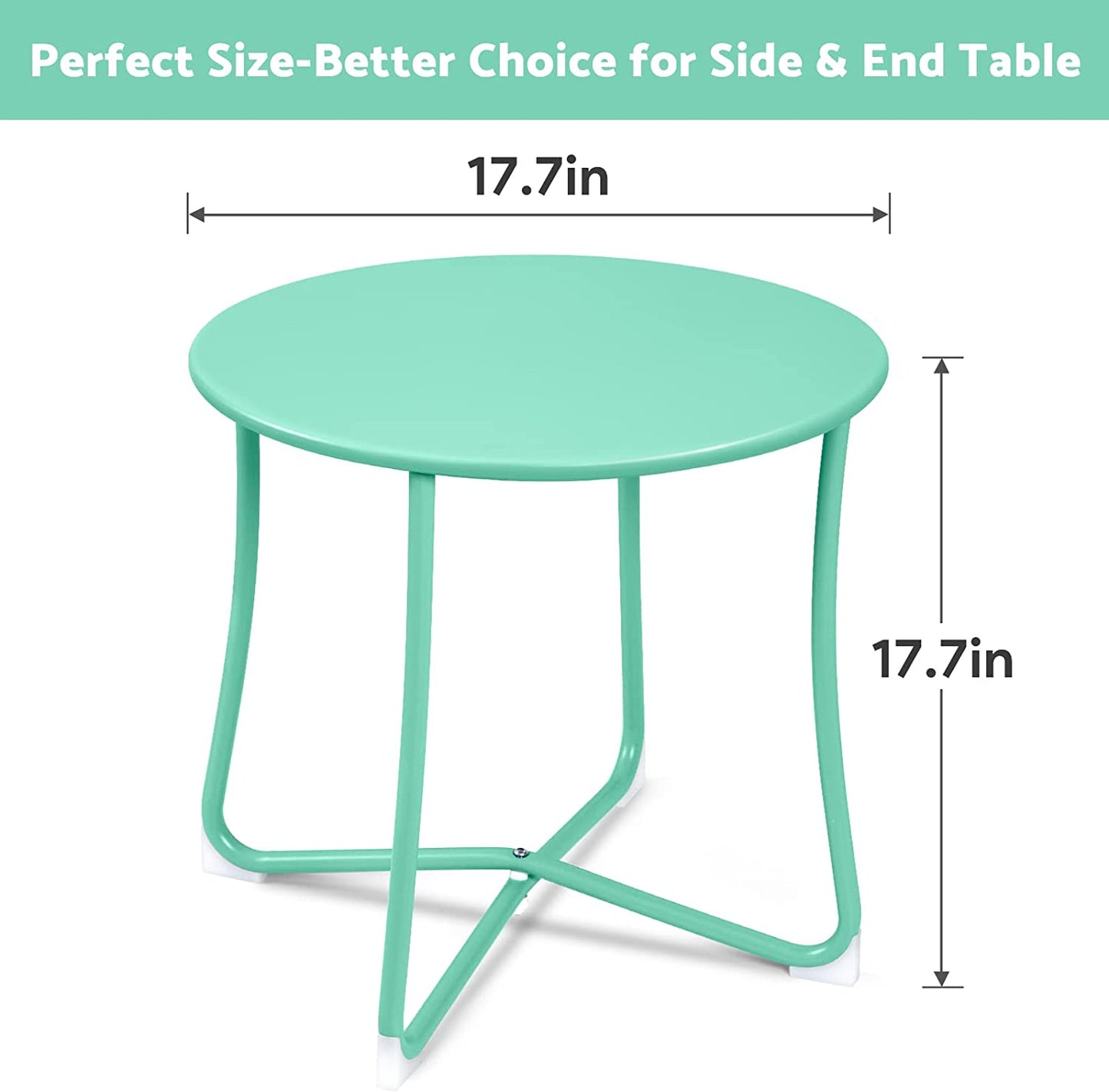 Amagabeli Metal Patio Side Table 18” X 18” Heavy Duty Weather Resistant Anti-Rust Outdoor End Table Small Steel round Coffee Table Porch Table Snack Table for Balcony Garden Yard Lawn, Mint Green
