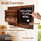 Key and Mail Holder for Wall with 2 Double Key Hooks with Black Board Floating Shelf Rustic Wood Decorative Hanger for Entryway, Storage, Living Room, Hallway, Kitchen (Dark Brown)
