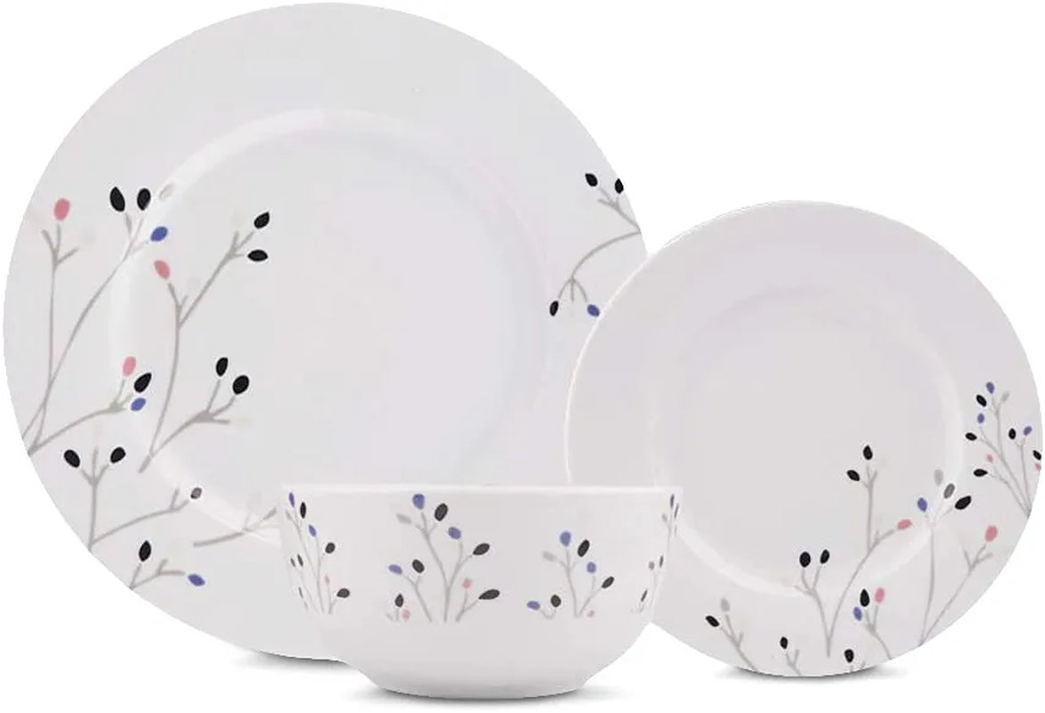 18-Piece Kitchen Dinnerware Set, Plates, Dishes, Bowls, Service for 6, Branches