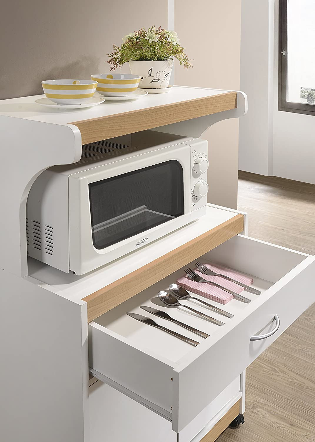 IMPORT Microwave Kitchen Cart, White
