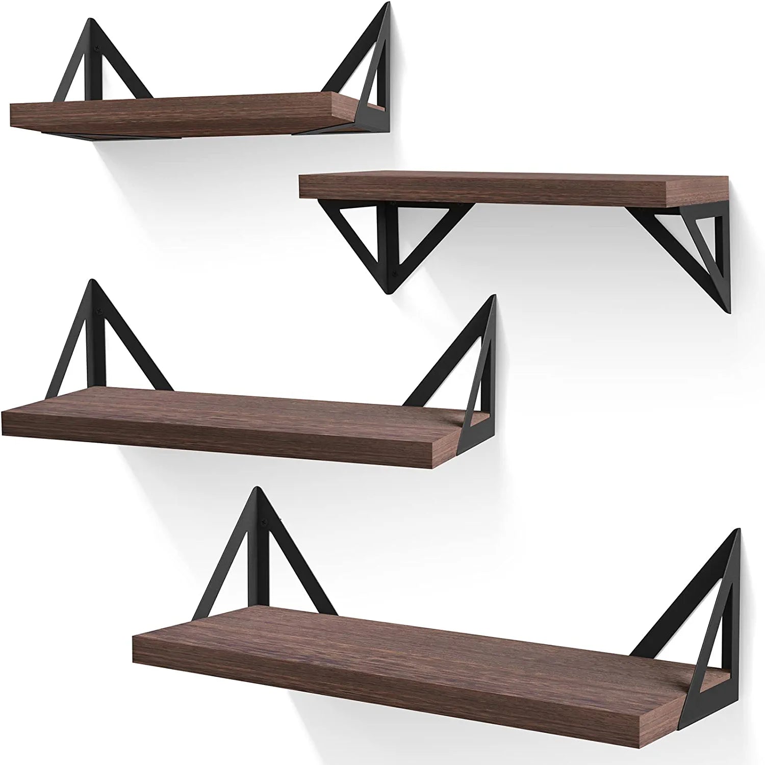 Floating Shelves Wall Mounted Set of 4, Rustic Wood Wall Shelves, Storage Shelves for Bedroom, Living Room, Bathroom, Kitchen, Office and More, Brown