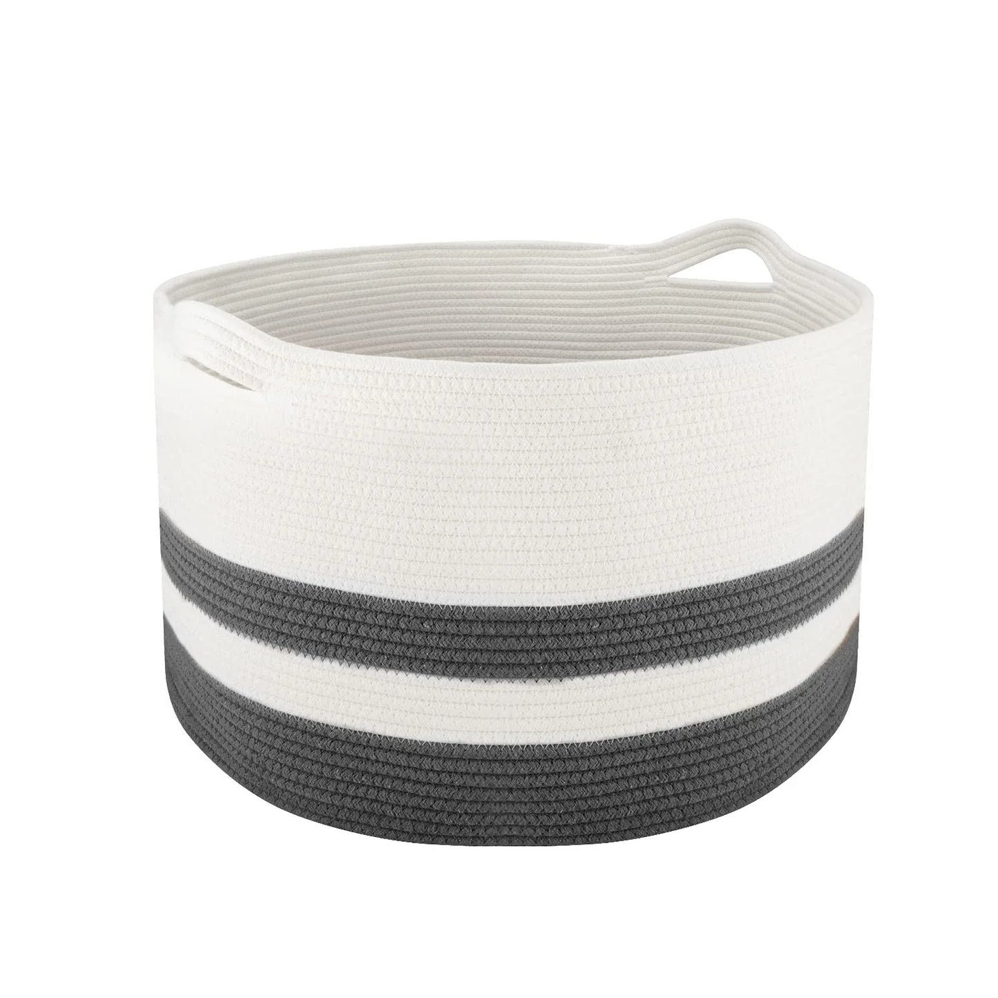 Hombins XXL Woven Storage Basket 20''X13'' Cotton Rope Woven Basket,Large Blanket Basket Laundry Hamper for Throws, Pillows, Blanket, Grey&White