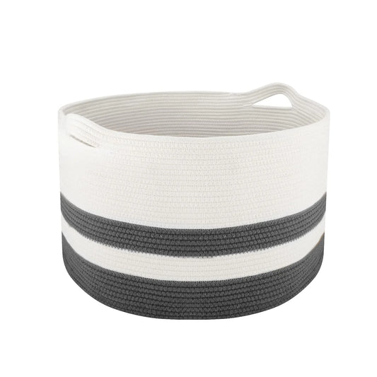 Hombins XXL Woven Storage Basket 20''X13'' Cotton Rope Woven Basket,Large Blanket Basket Laundry Hamper for Throws, Pillows, Blanket, Grey&White