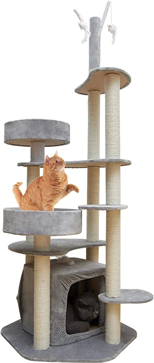 Cat Tree Cat Tower for Indoor Cats, 68" Tall Cat Tree House with Scratching Posts, Perch, Toys, Cat Activity Tree for Large Cats/Kittens, Cat Climbing Tower for Cat Play Rest
