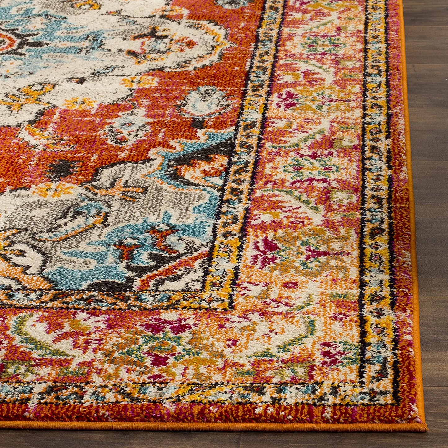 Monaco Collection 8' X 10' Orange Light Blue MNC243H Boho Chic Medallion Distressed Non-Shedding Living Room Bedroom Dining Home Office Area Rug