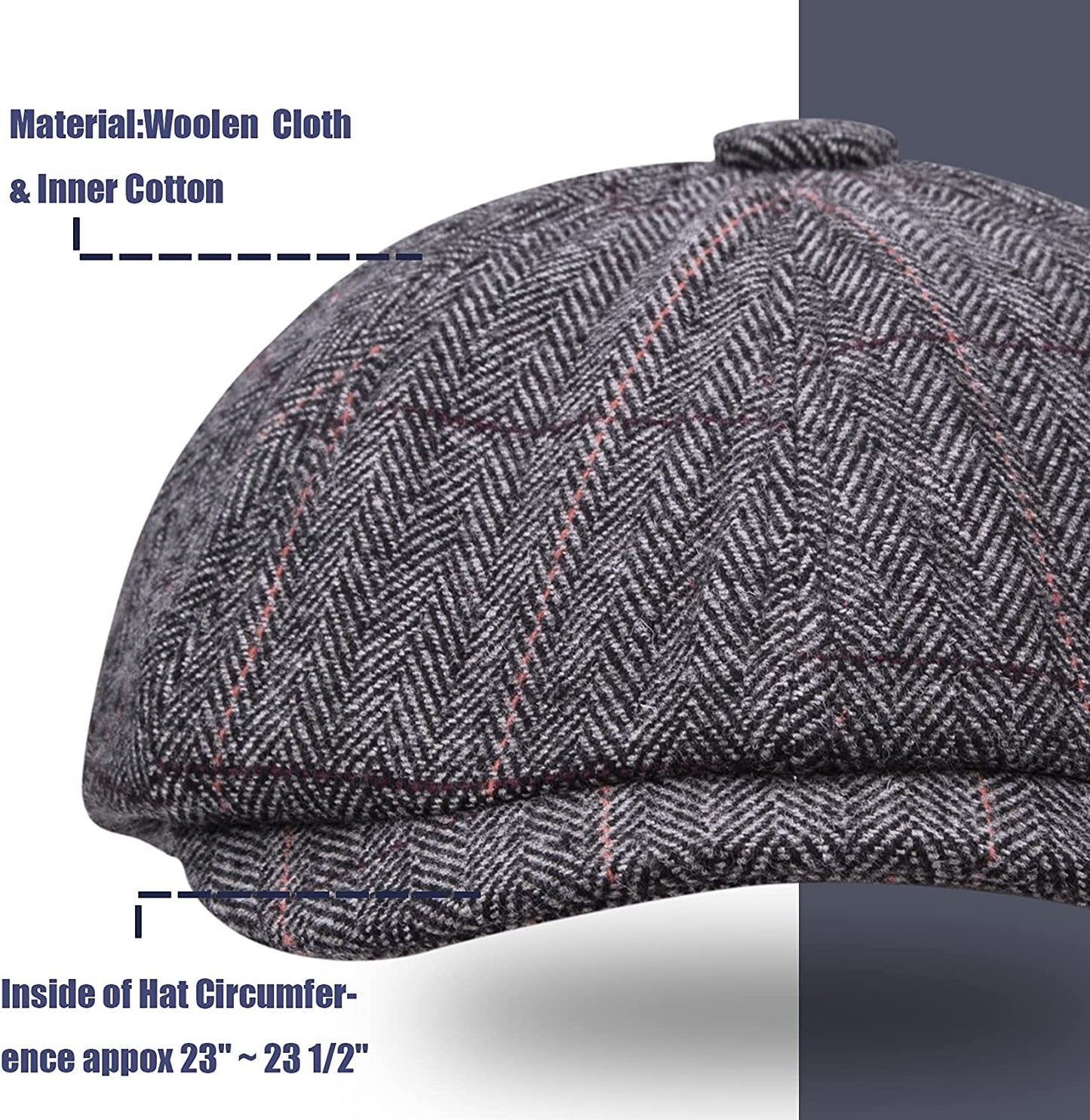 2 Pack Newsboy Hats for Men Classic 8 Panel Wool Blend Gatsby Ivy Hat