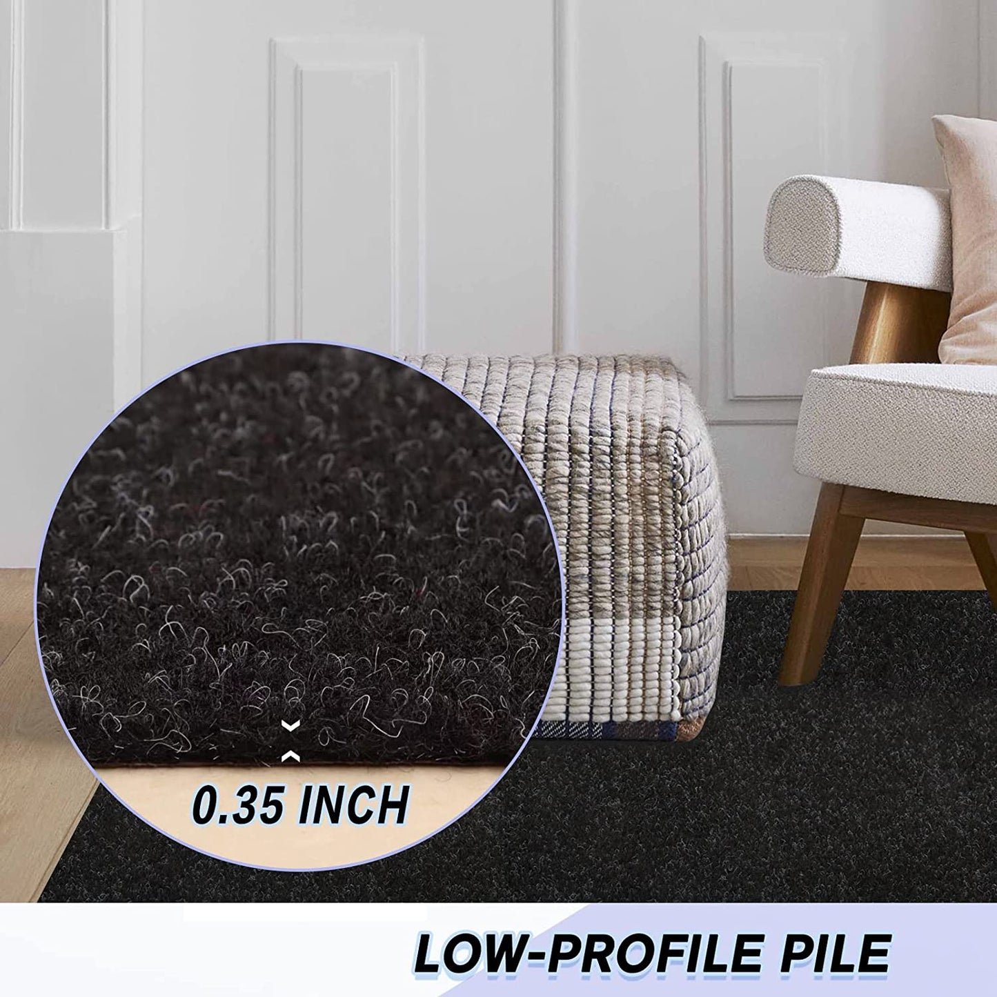 Custom Size Backed Non-Slip Area Rugs Runner, Easy Clean, Waterproof Runner Rugs for Hallway Entryway, Kitchen, Laundry, 2FT X 6FT, Black