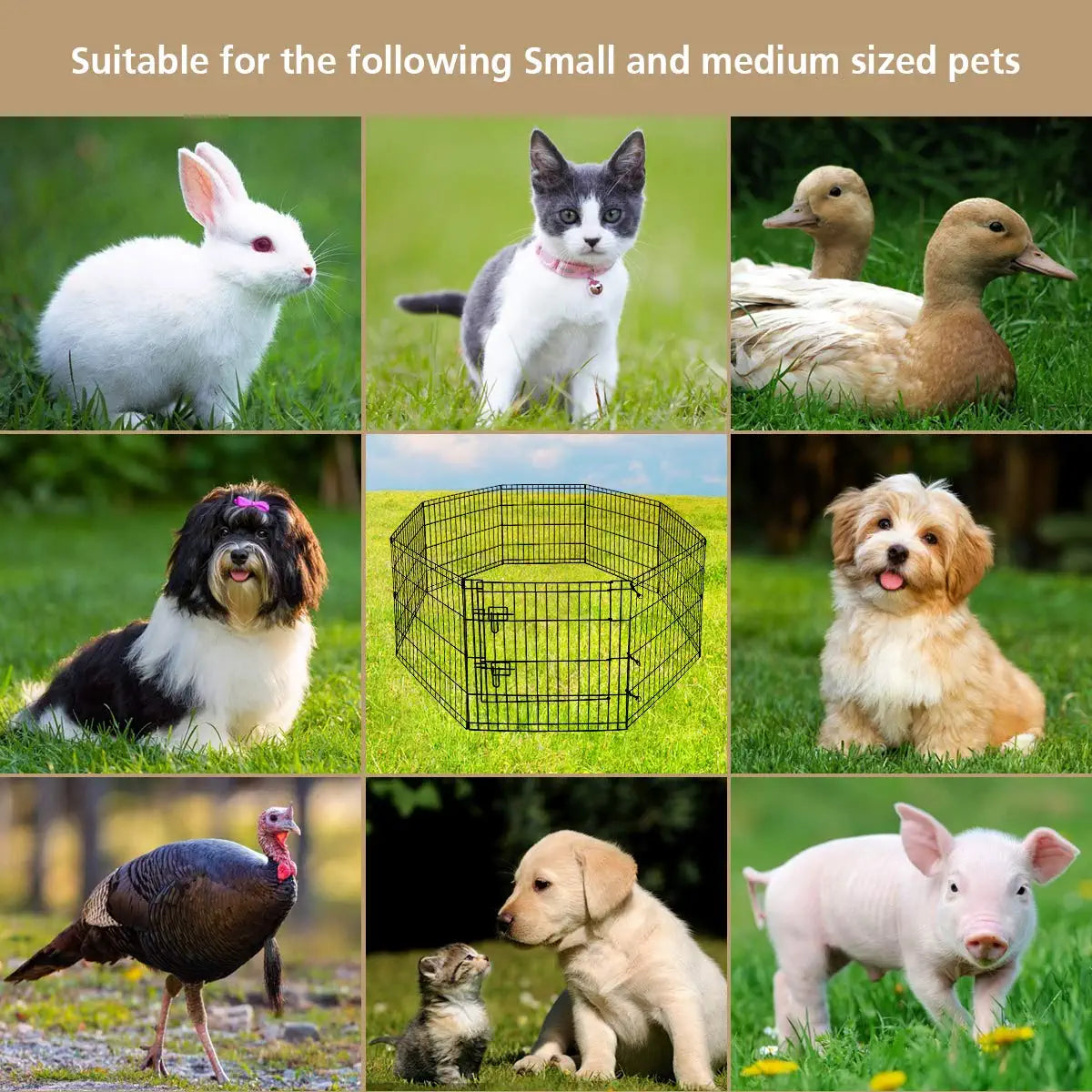 Pet Playpen Puppy Playpen Kennels Dog Fence Exercise Pen Gate Fence Foldable Dog Crate 8 Panels 24 Inch Kennels Pen Playpen Options Ideal for Pet Animals Outdoor Indoor (24 Inch)