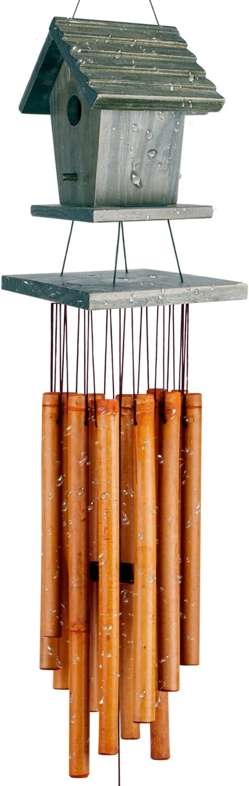 WOODMUSIC Bamboo Wind Chimes Outdoor with Wooden Birdhouse, 36'' Handcrafted Windchimes, Ideal Home Decor or Gift
