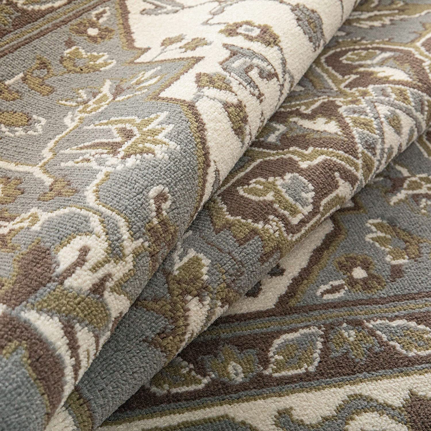 SUPERIOR Glendale Traditional Floral Medallion Polypropylene Indoor Area Rug with Jute Backing, 4' X 6', Green