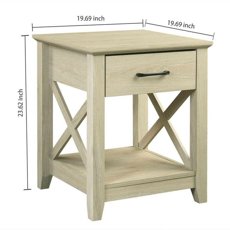 Benton Park Farmhouse X-Design End Table with Storage Drawer, Warm Oak