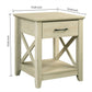 Benton Park Farmhouse X-Design End Table with Storage Drawer, Warm Oak