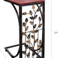 Sofa Side and End Table, Small - Metal, Dark Brown Wood Top with Leaf Design - Perfect for Your Living Room, Slides up to Sofa / Chair / Recliner - Keep Snacks, Drinks Books & Phone at Easy Reach