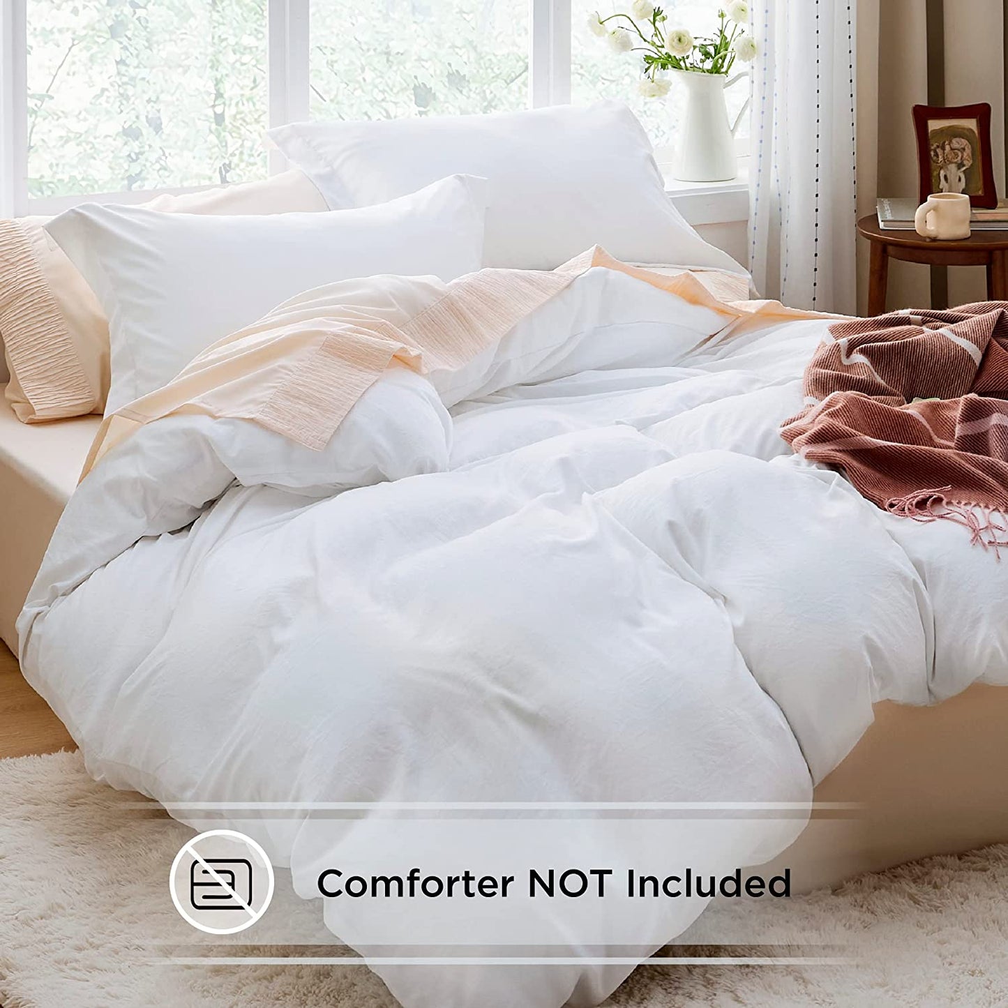 BEDSURE White Duvet Covers Queen Size - Washed Duvet Cover, Soft Queen Duvet Cover Set 3 Pieces with Zipper Closure, 1 Duvet Cover 90X90 Inches and 2 Pillow Shams (No Comforter)