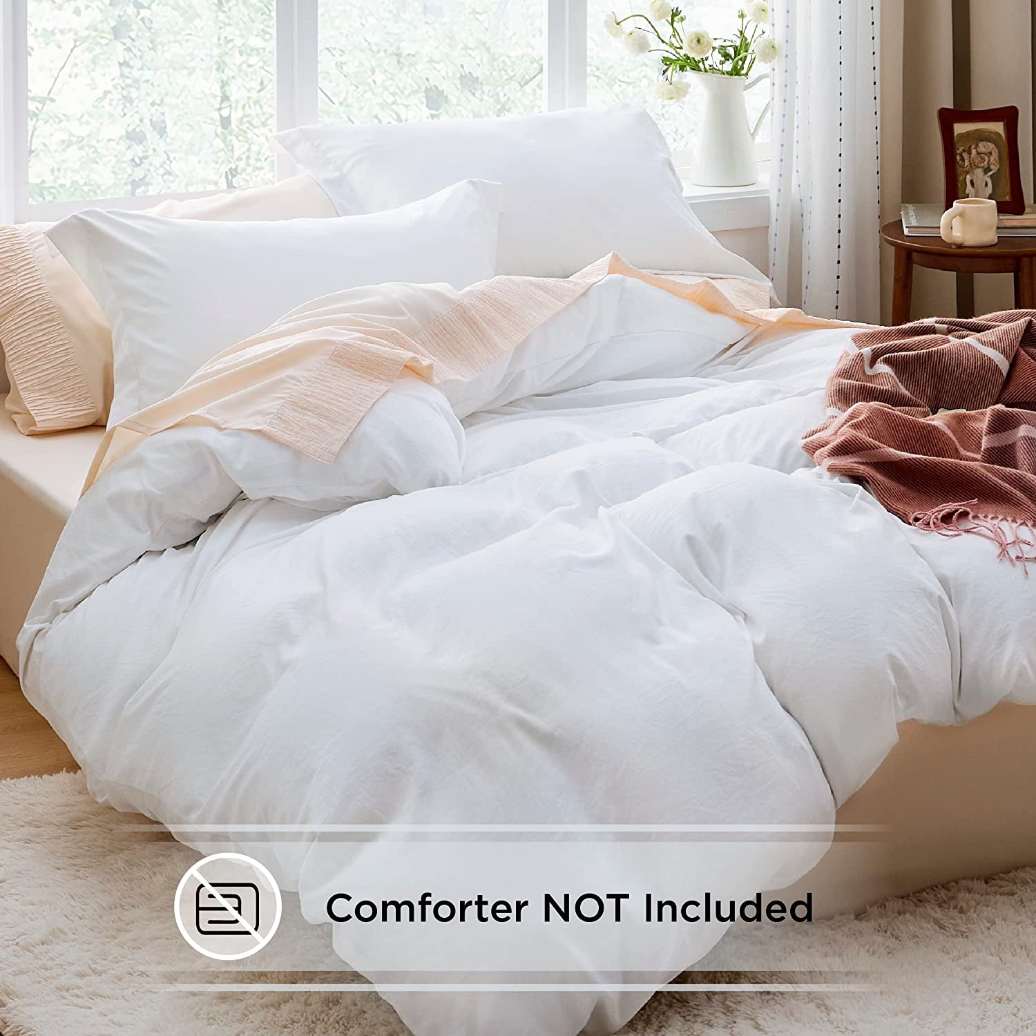BEDSURE White Duvet Covers Queen Size - Washed Duvet Cover, Soft Queen Duvet Cover Set 3 Pieces with Zipper Closure, 1 Duvet Cover 90X90 Inches and 2 Pillow Shams (No Comforter)