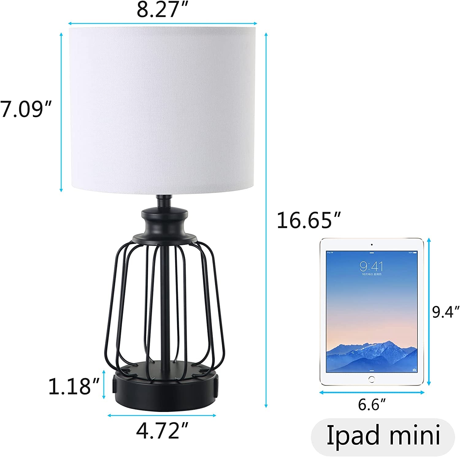 Touch Control Table Lamp Set of 2, Farmhouse Black Cage Bedside Lamps with 2 USB Ports and Outlets,3-Way Dimmable Nightstand Lamps for Reading, Bedroom, Living Room(Bulbs Included)