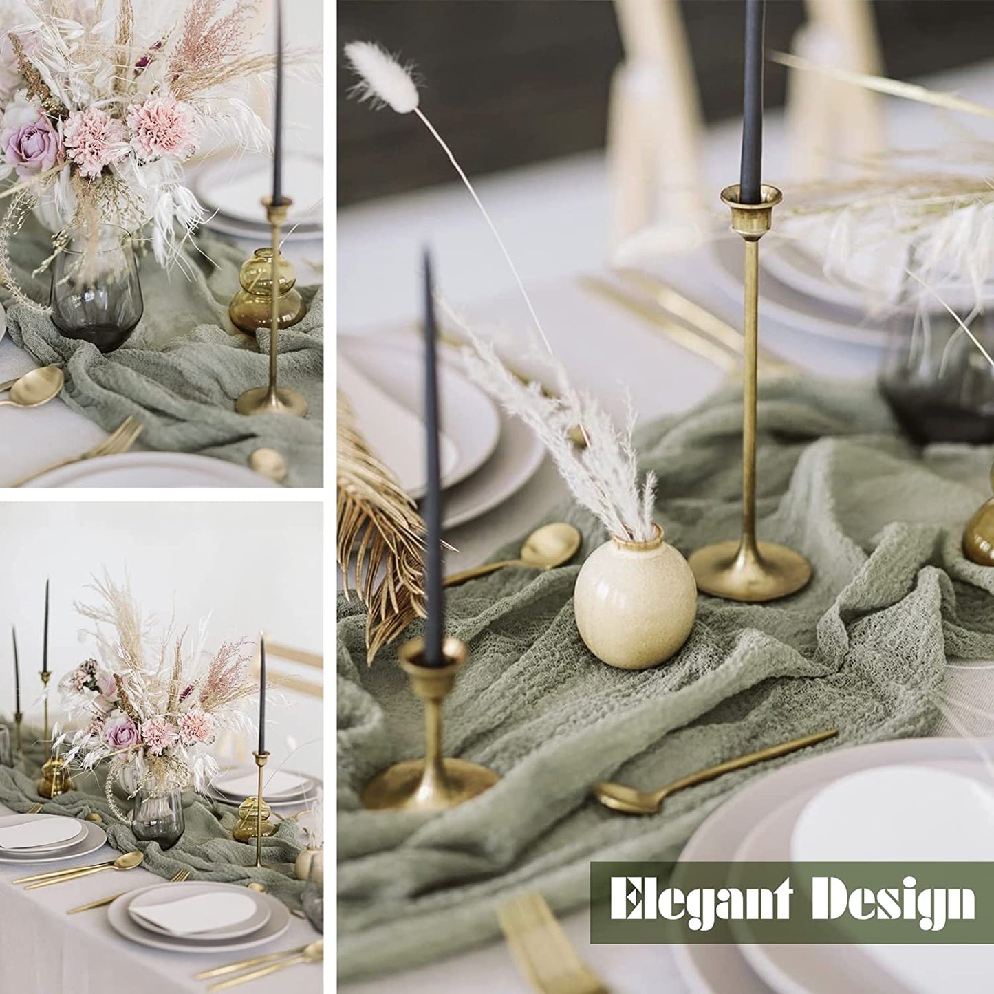 6 Pack Cheesecloth Table Runner Gauze Table Runner 10FT Long Semi-Sheer Table Runner Boho or Rustic Wedding Table Decor for Wedding Decor Arch Draping Bridal Shower Holiday Party (Sage Green)