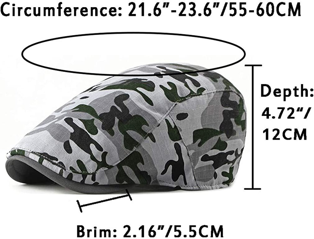 2 Pack Camo Newsboy Cap for Men Cozy Cotton Flat Ivy Gatsbay Hat Breathable Mesh Outdoor Cabbie Beret Hat
