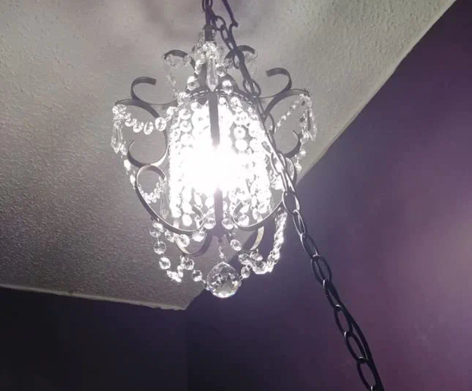 Mini Chandelier Black Crystal Chandelier 1 Light Elegant Chandelier Crystal Iron Ceiling Light Fixture for Bedroom,Farmhouse,Foyer