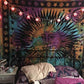 Sun Moon Hippie Tapestry Wall Hanging Aesthetic Indie Wall Tapestry, Hippie Bohemian Decorative Printed Trippy Tapestry for Bedroom Living Room Home Decor (Rainbow 55X82 Inch)