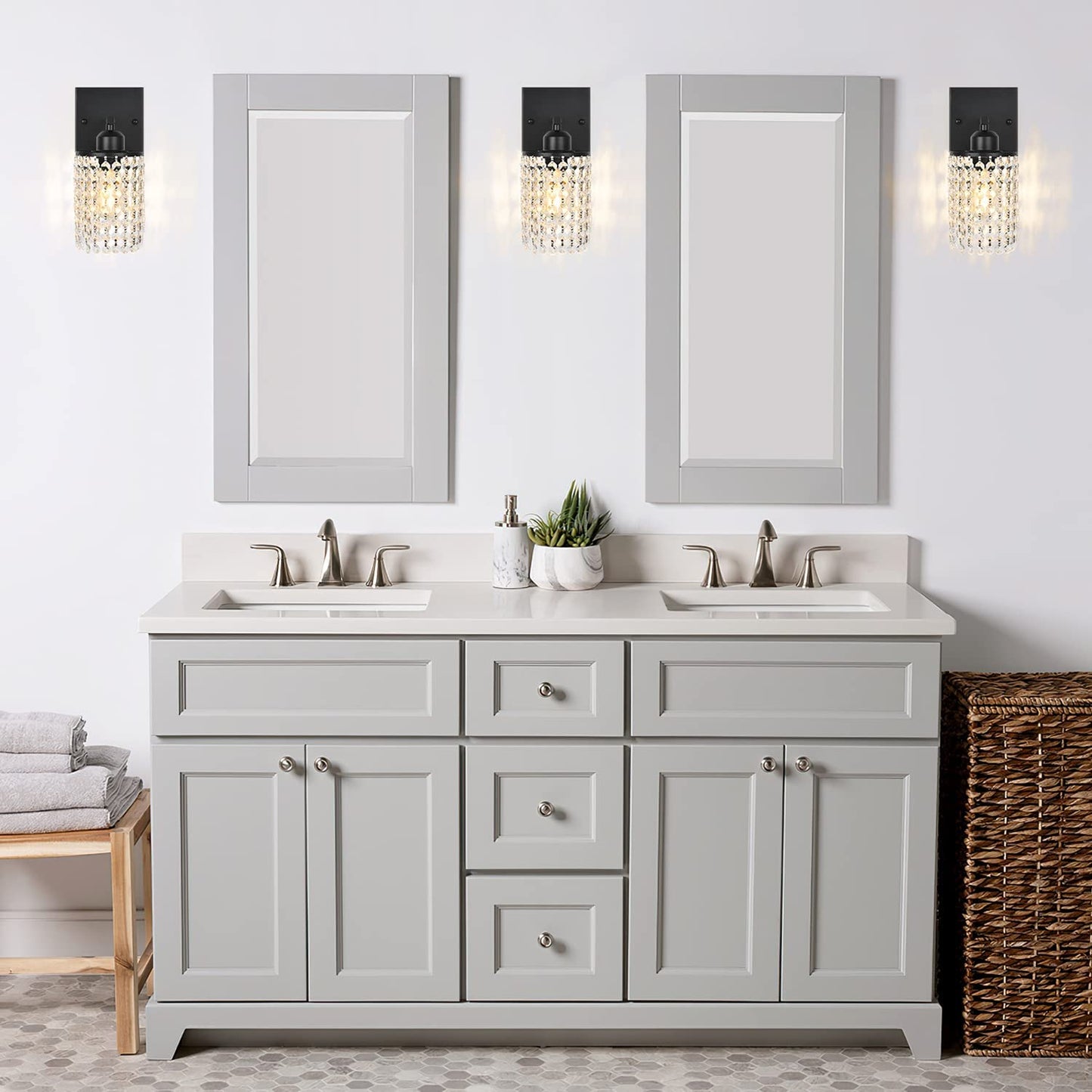 1 Light Bathroom Vanity Lights Fixtures over Mirror - Modern Wall Sconce Lighting Interior K9 Crystal Drop Wall Mount Lamp Matte Black for Kitchen Bedroom Entryway Hallway Living Room