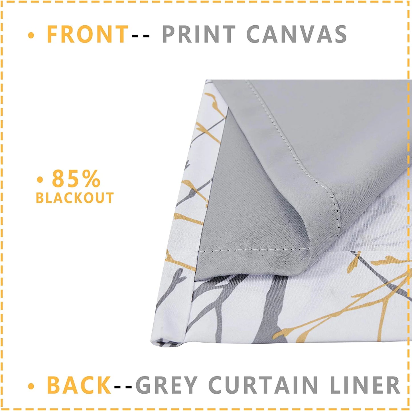 White Tree Curtains for Bedroom 84Inch Half-Blackout Yellow Grey Print Branch Curtains for Living Room Window Treatment Set 50”W Grommet Top Set of 2