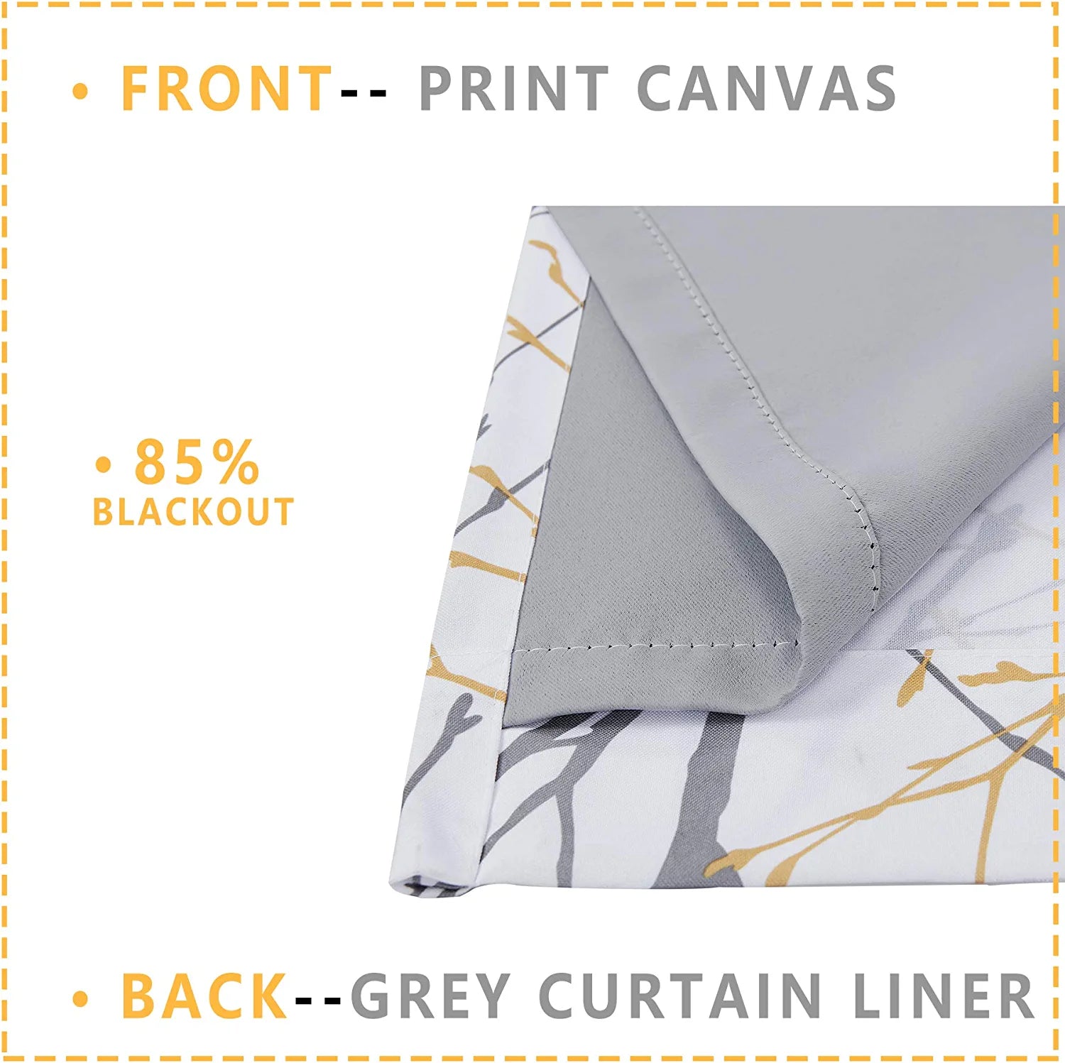 White Tree Curtains for Bedroom 84Inch Half-Blackout Yellow Grey Print Branch Curtains for Living Room Window Treatment Set 50”W Grommet Top Set of 2