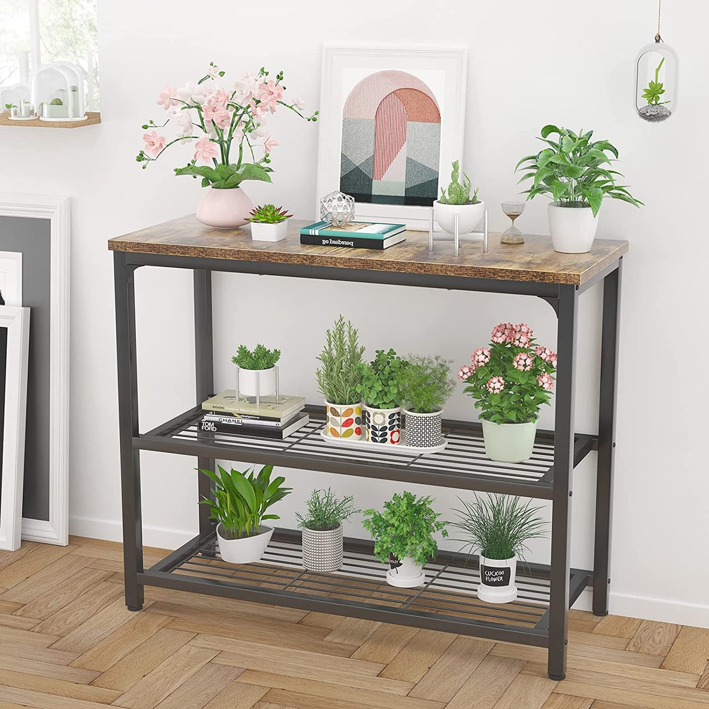 Small Console Table, Sofa Table with Double Mesh Shelves, Industrial Entryway Table for Entryway, Hallway, Foyer, Front Hall, Sofa Couch, Living Room, Bar, Kitchen, 32 Inch, Rustic