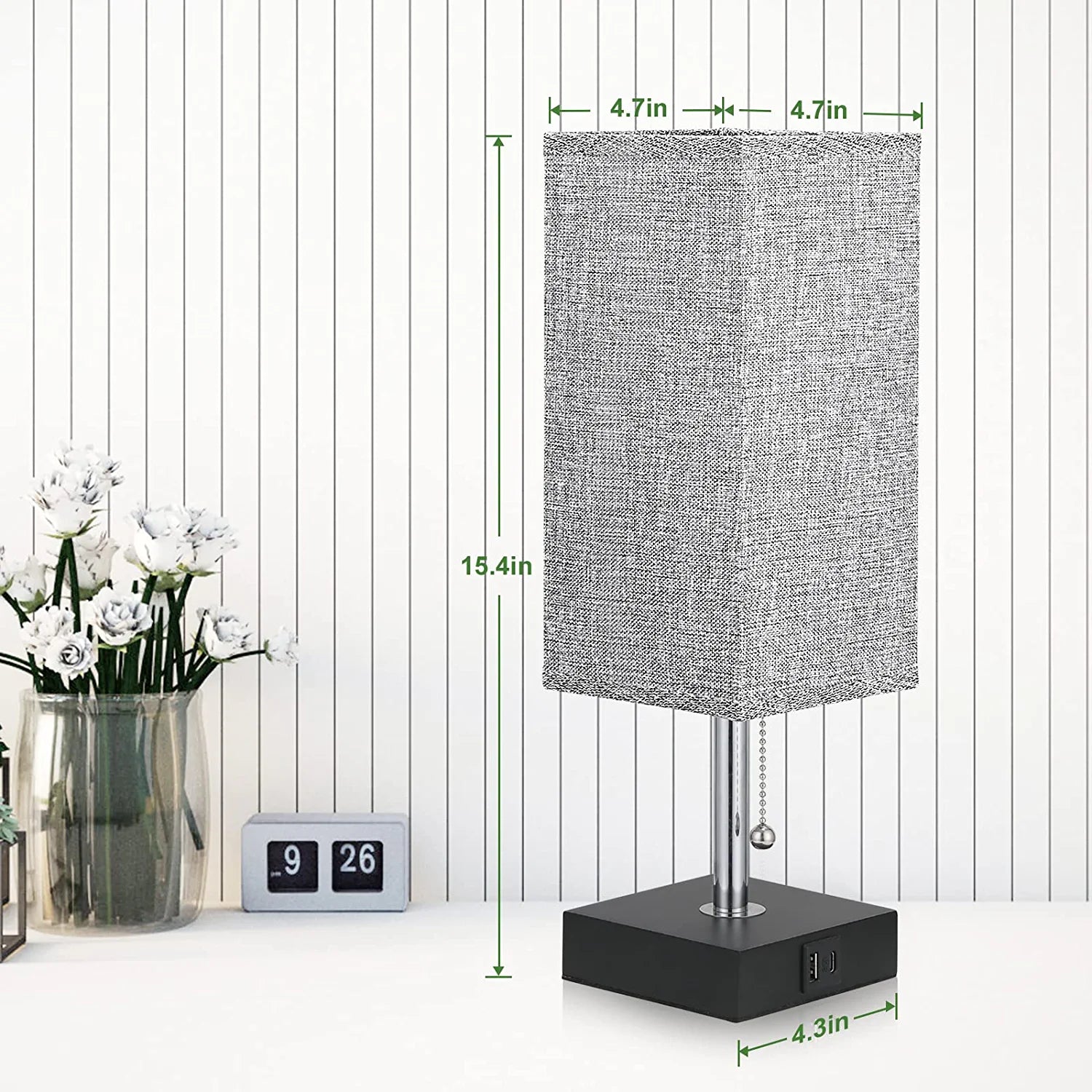 Bedside Lamps for Bedrooms Set of 2 - Table Lamps for Nightstand with USB Ports, Small Night Stand Light Lamp with Grey Fabric Shade for End Table Living Room Home Office Study Room (2 Pack)
