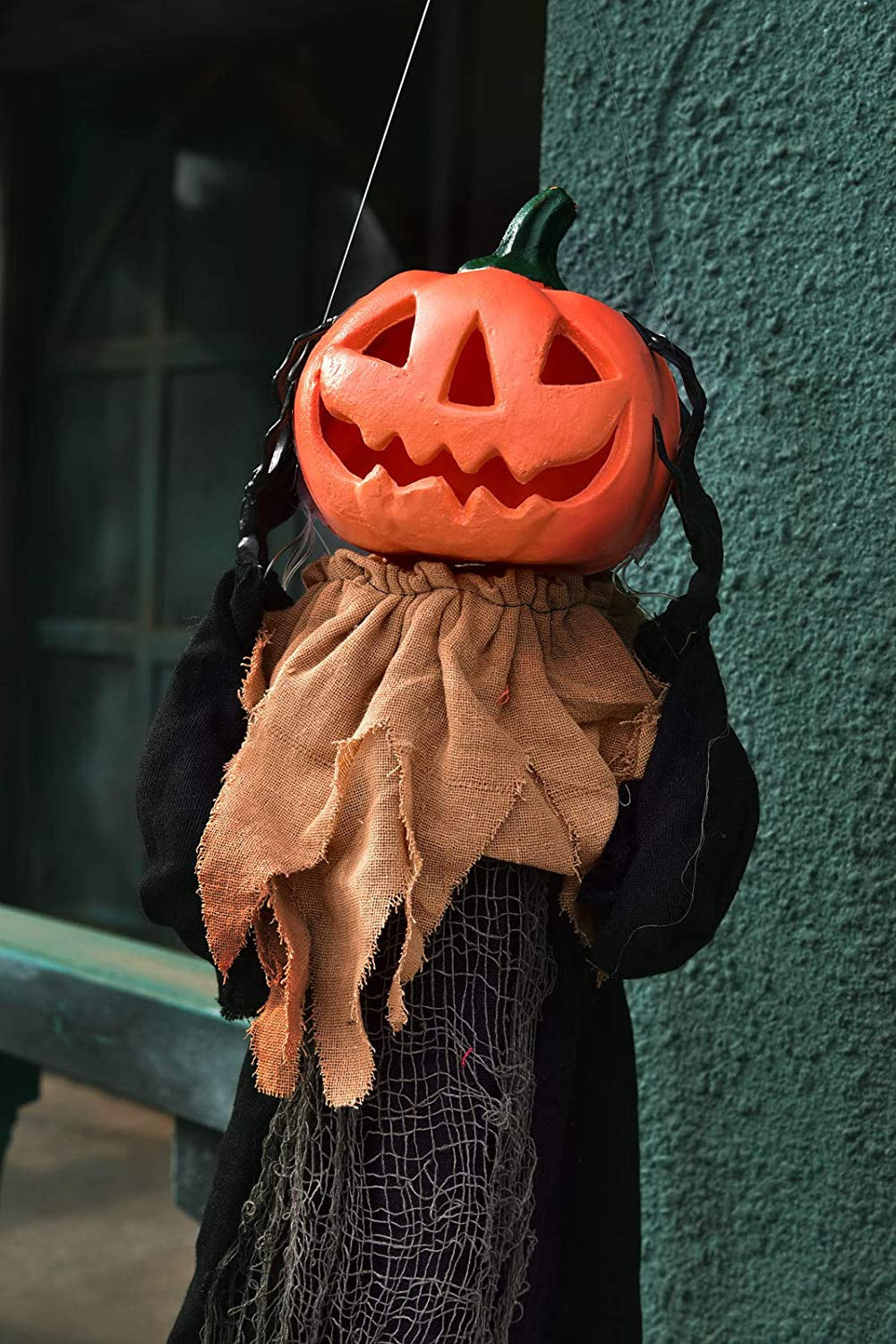47.2" Halloween Hanging Pumpkin Ghost Animated Halloween Decorations with Sound & Light, Scary Creepy Spooky Props for Halloween Décor Outdoor, Haunted House