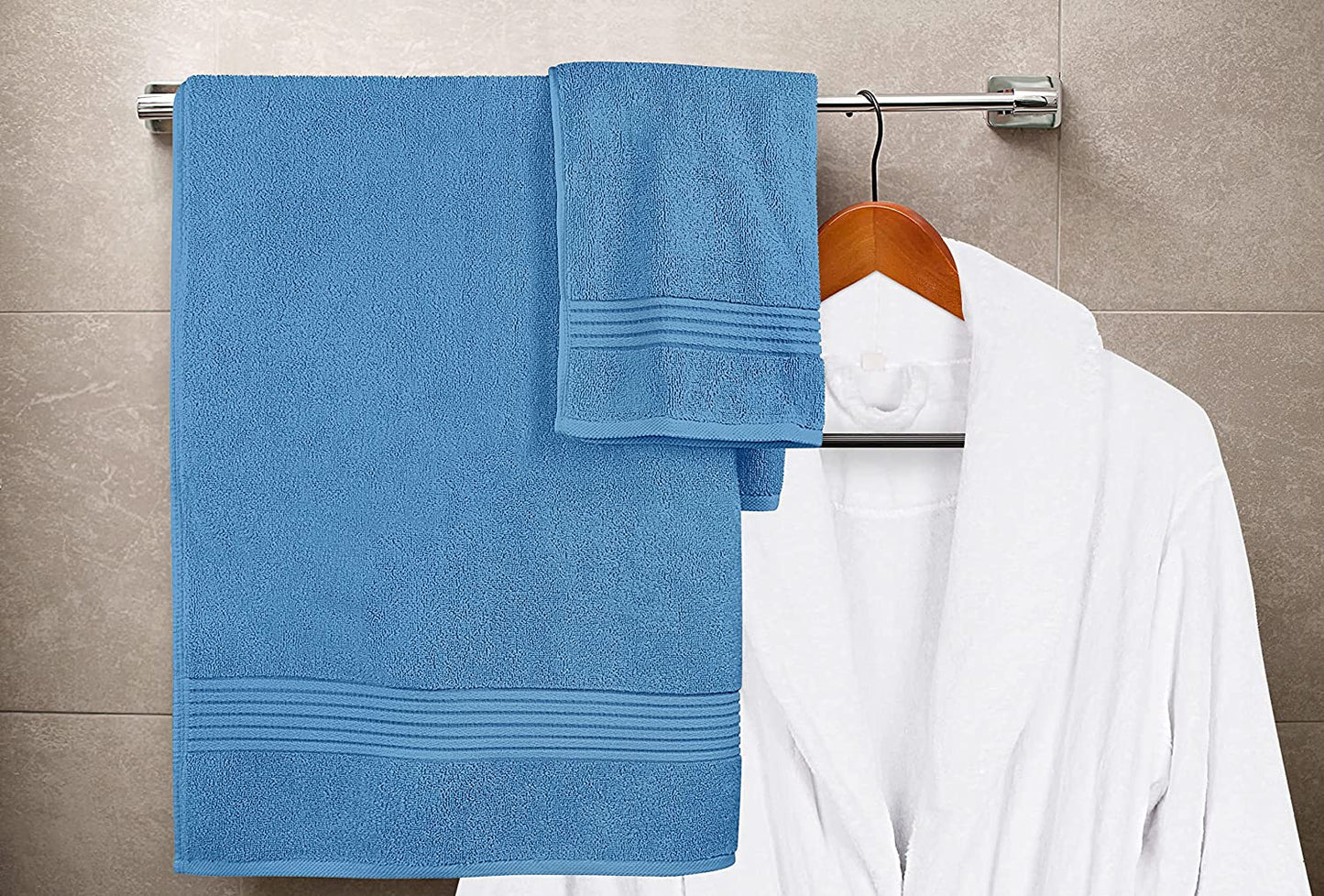 8-Piece Luxury Towel Set, 2 Bath Towels, 2 Hand Towels, and 4 Wash Cloths, 600 GSM 100% Ring Spun Cotton Highly Absorbent Towels for Bathroom, Sports, and Hotel (Electric Blue)