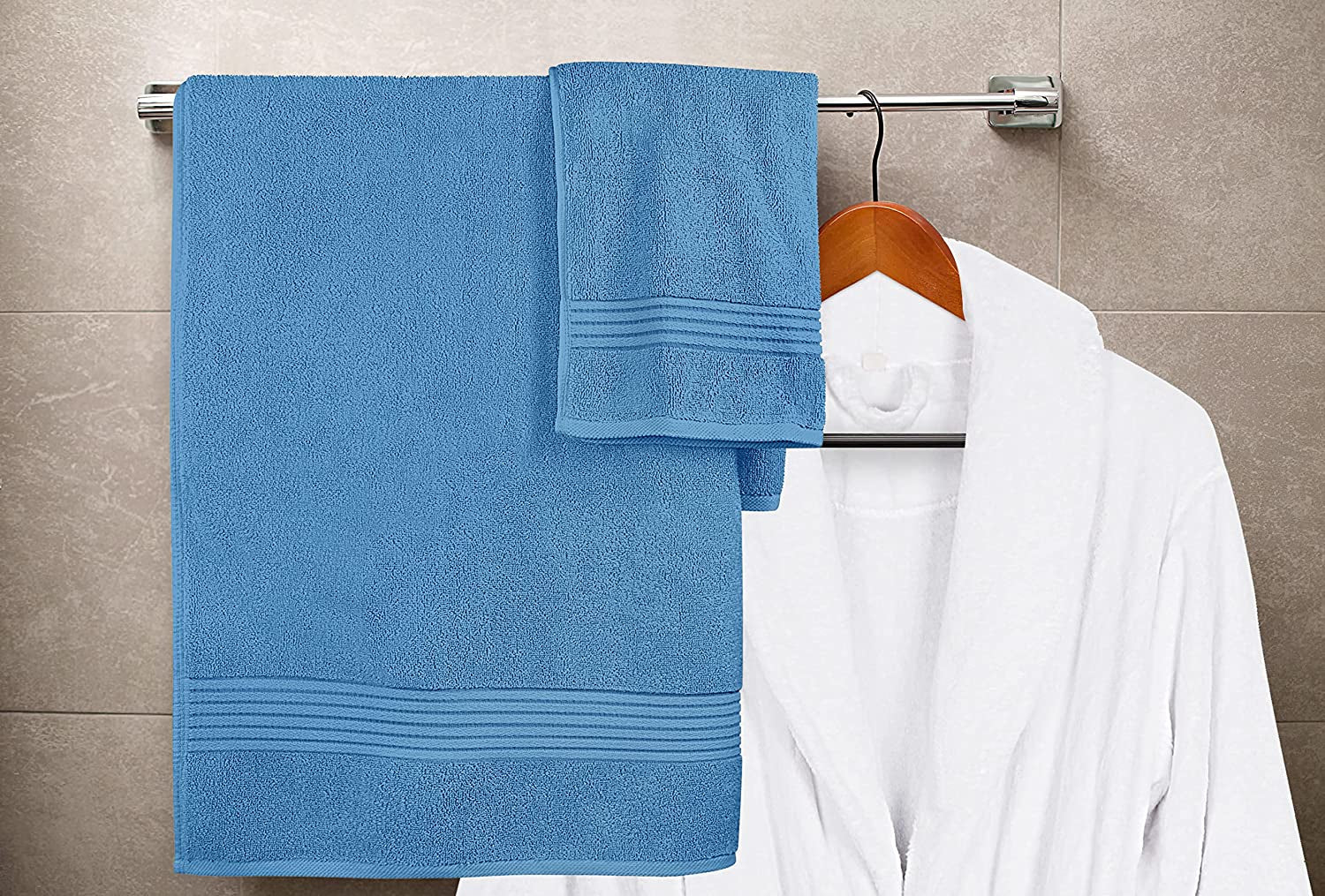 8-Piece Luxury Towel Set, 2 Bath Towels, 2 Hand Towels, and 4 Wash Cloths, 600 GSM 100% Ring Spun Cotton Highly Absorbent Towels for Bathroom, Sports, and Hotel (Electric Blue)