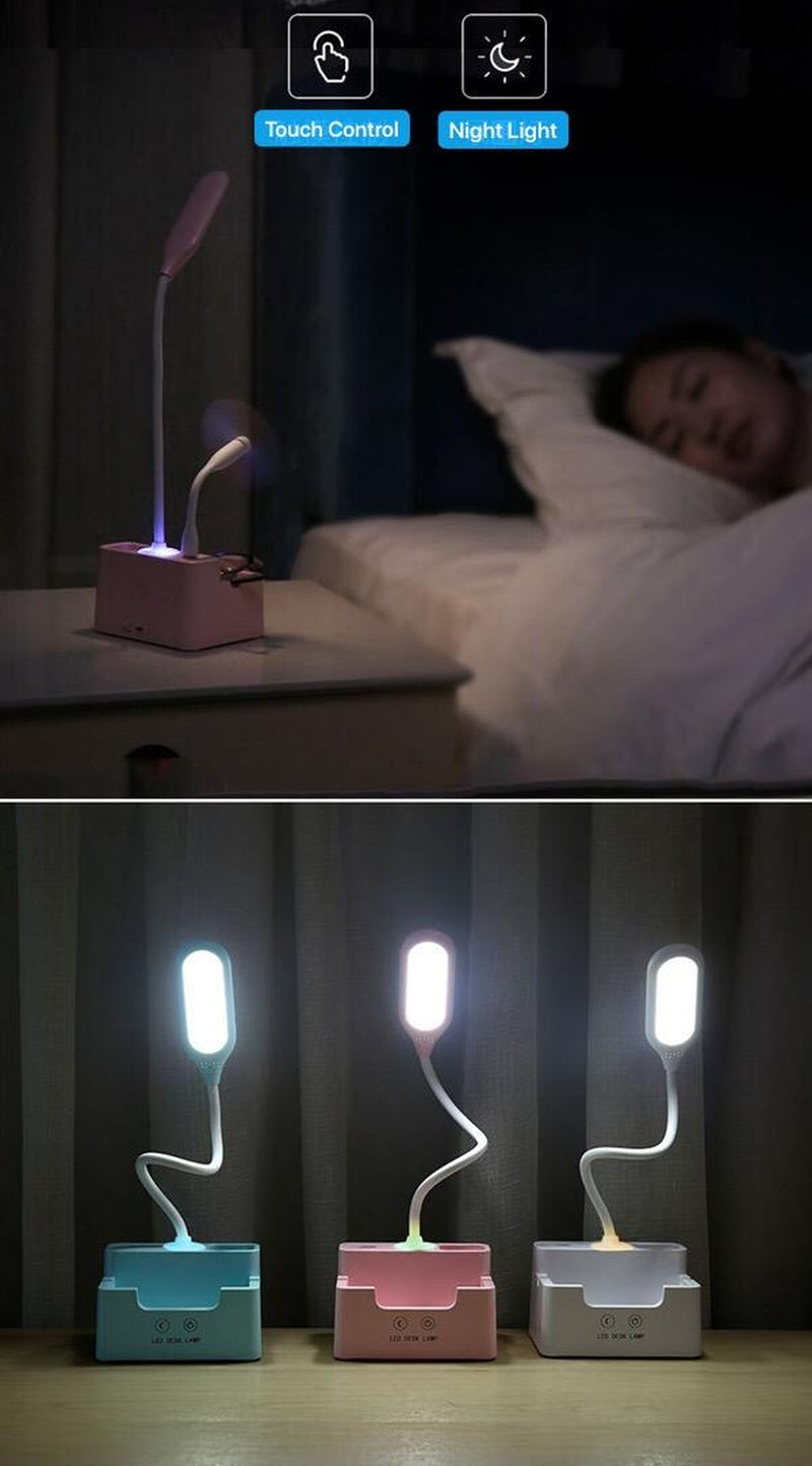 Touch LED Desk Lamp Bedside Study Reading Table Light USB Ports Dimmable Holder
