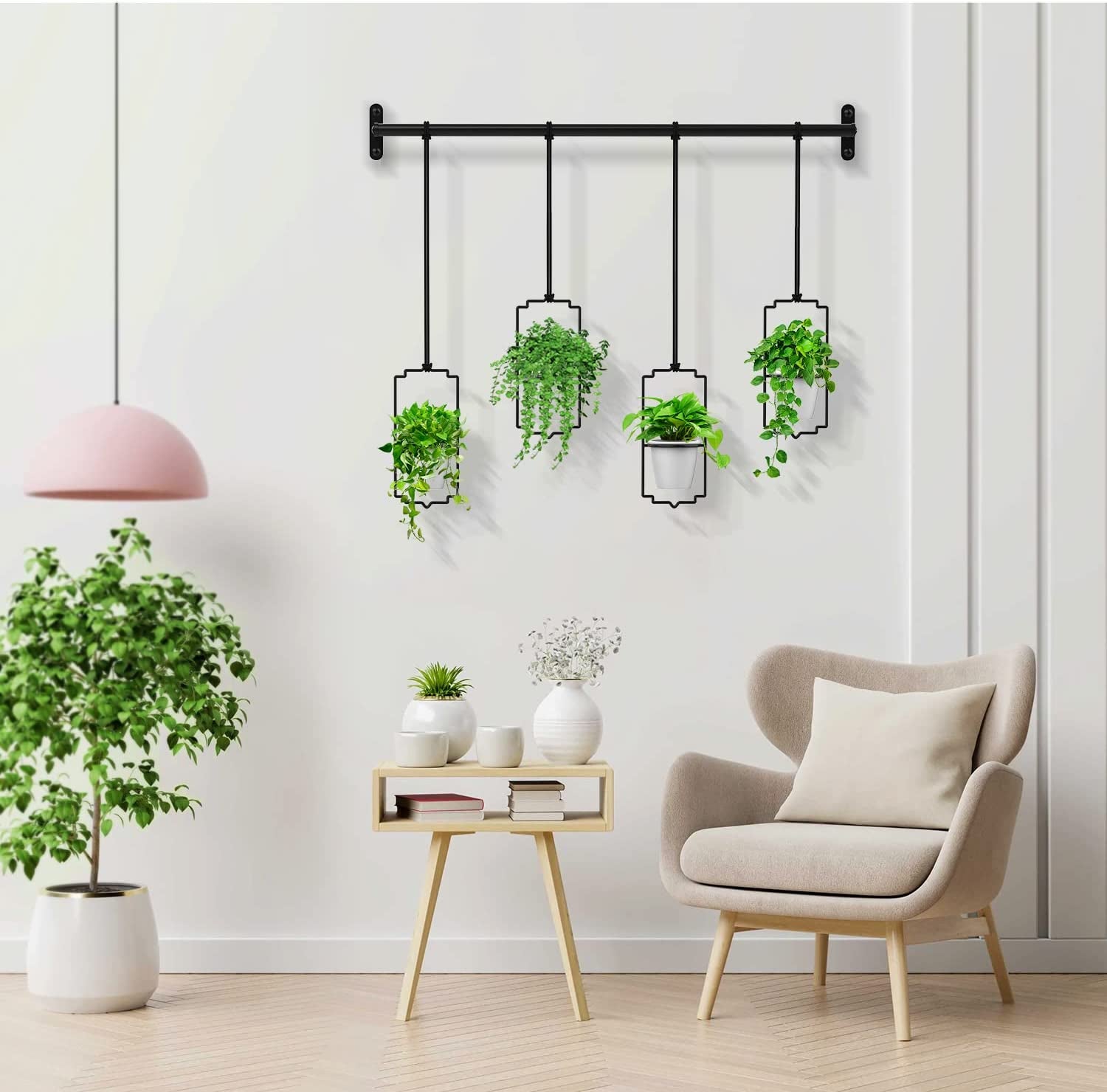 4Pcs Hanging Planters for Window, Wall and Ceiling Plant Hanger with Plastic Pots