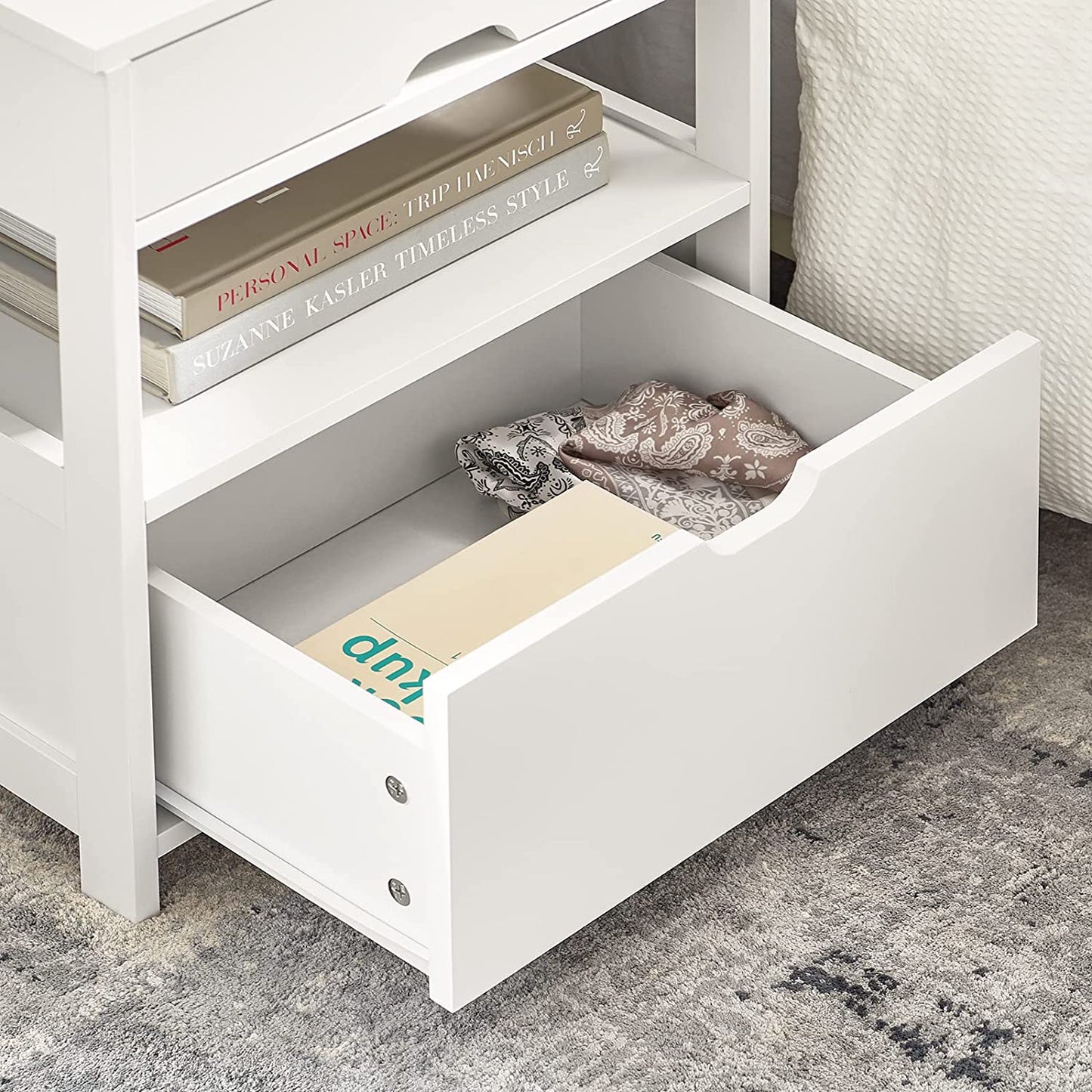 FRG258-W, White Nightstand with 2 Drawers, Bedside Table, End Table, Side Table, Lamp Table