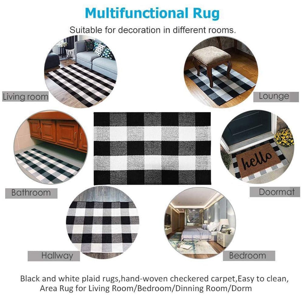 Buffalo Check Rug, Buffalo Plaid Rug 27.5'' X 43'', Black and White Checkered Rug, Front Porch Rugs for Layered Door Mats, Kitchen,Farmhouse Entryway