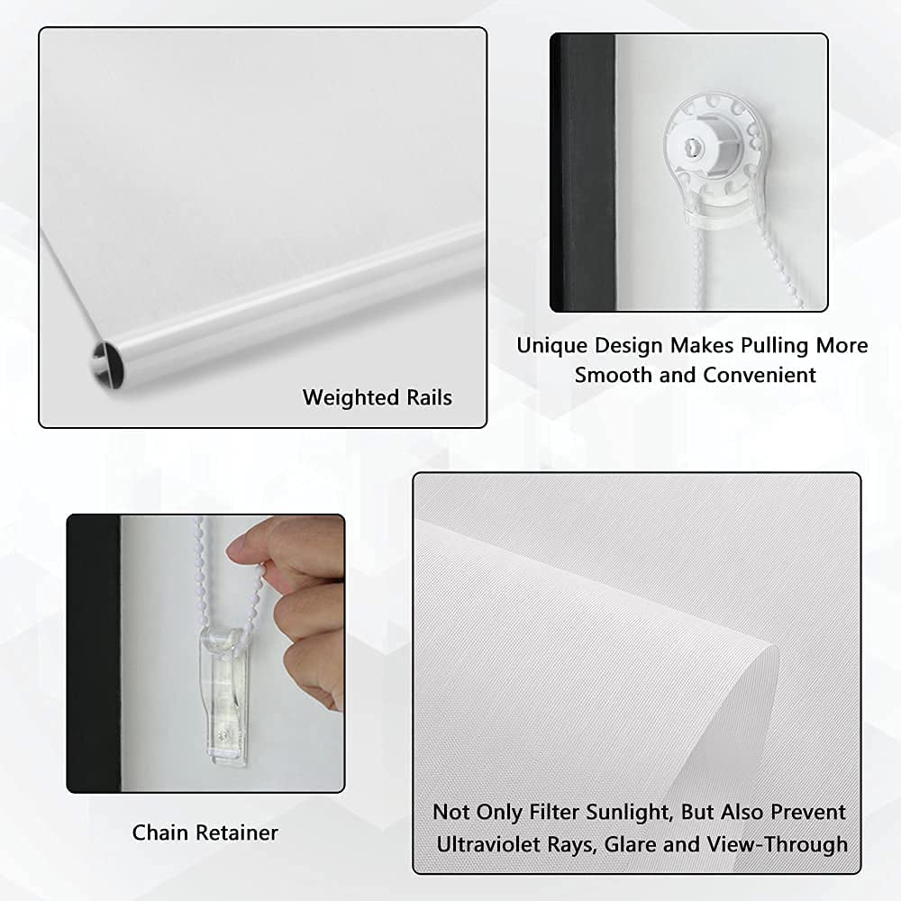 Light Filtering Roller Shades for Windows, UV Protection Fabric Roller Shades Solar Window Roller Blinds for Bedroom, Living Room, Bathroom and Office, 35" W X 72" H, White