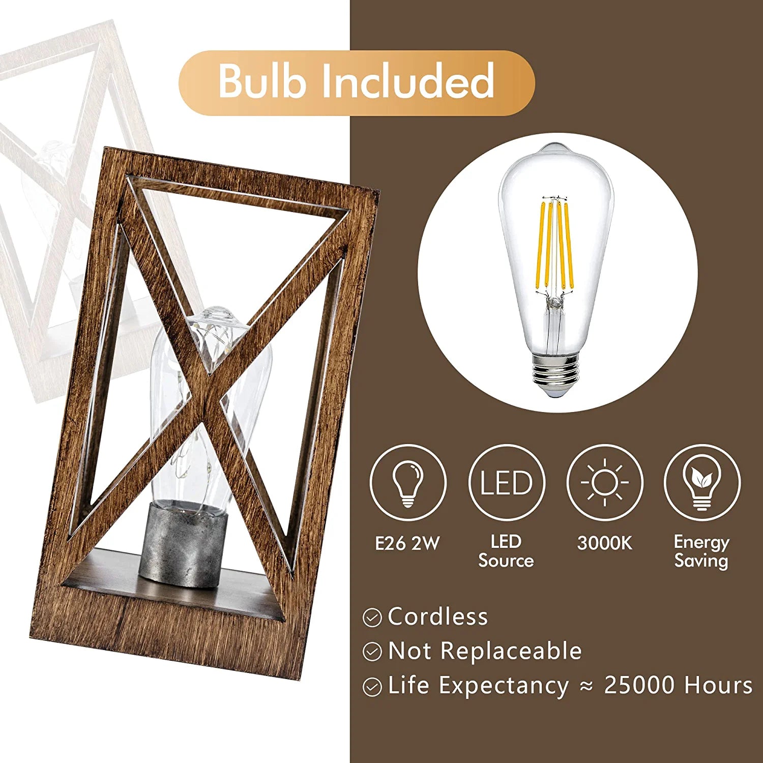 2 Pack Retro Battery Powered Table Lamps, Battery Operated Cordless Desk Lamps, Portable Lamp Set with Bulbs for Living Room Dining Room, Patio Backyard Indoor Outdoor Use, Faded Brown Finish