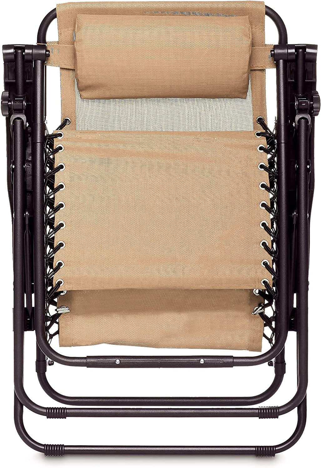 Outdoor Textilene Adjustable Zero Gravity Folding Reclining Lounge Chair with Pillow, Beige