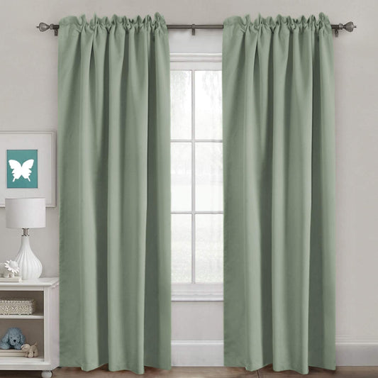 Blackout Curtains Thermal Insulated Window Treatment Panels Room Darkening Blackout Drapes for Living Room Back Tab/Rod Pocket Bedroom Draperies, 52 X 84 Inch, Light Sage, 2 Panels