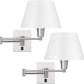 Swing Arm Wall Sconces Set of 2, Indoor Plug in Wall Lamp with White Fabric Shade Hardwired Wall Light Fixture with E26 Base Decor for Bedroom Living Room Porch Hallway Office