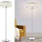Double-Layer Lampshade Crystal Floor Lamp for Bedroom Modern Floor Lamp for Living Room,Elegant Standing Lamp,61.57" Tall Pole Lamp,Suitable for Bedroom,Living Room,Office,6W LED Bulb Included,Silver