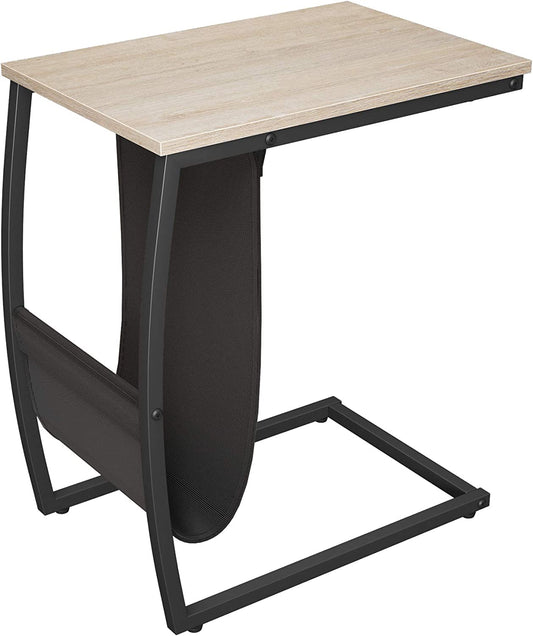 Sofa Side Table, C Table End Table with Side Pocket, Snack Table for Living Room Couch, French Oak Grey