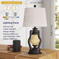 Farmhouse Table Lamps Set of 2 with Nightlight, Lantern Bedside Lamp with 2 USB Port and Outlet, 24 Inch Rustic Nightstand Lamp with Tapered Drum Shade for Living Room Bedroom, Bulbs Included